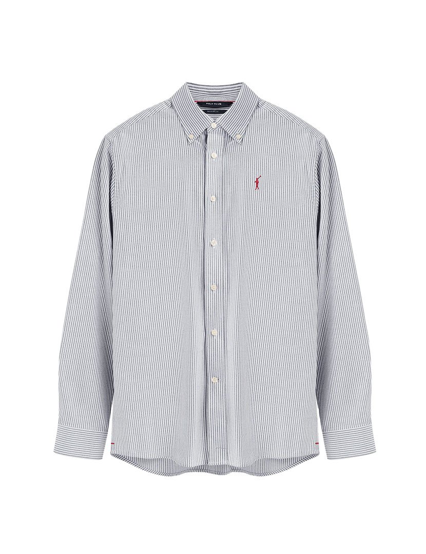 Camisa de manga comprida às riscas slim fit Azul Marinho