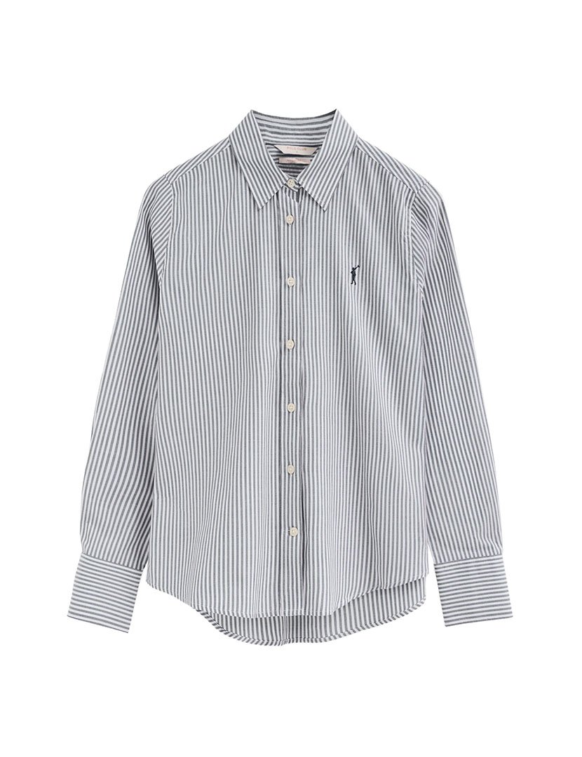Camisa de manga comprida às riscas regular fit Azul Marinho