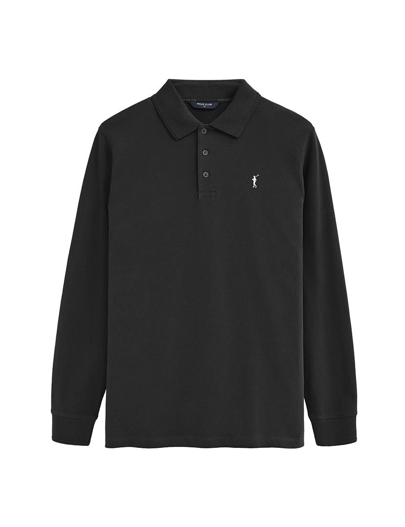 Pólo de manga comprida regular fit Preto