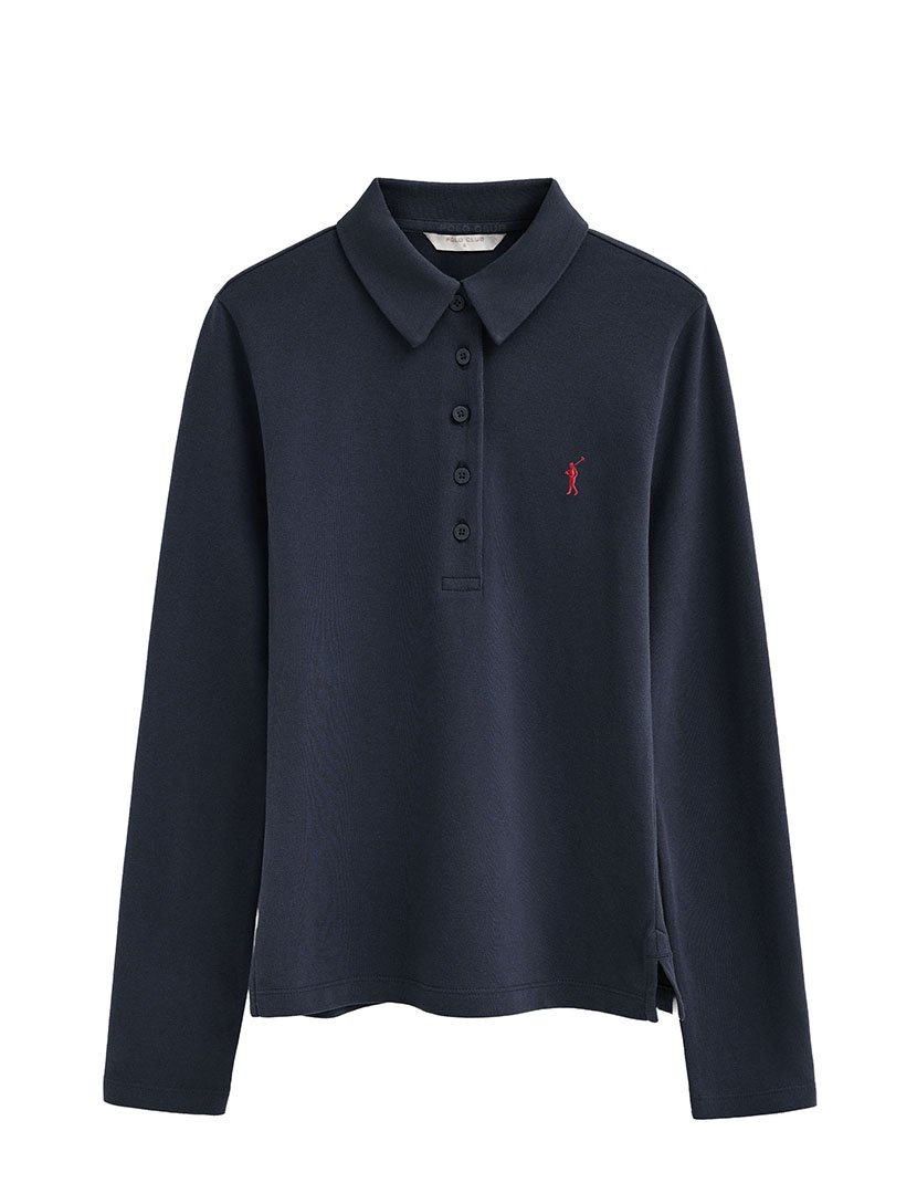Pólo de manga comprida slim fit Azul Marinho