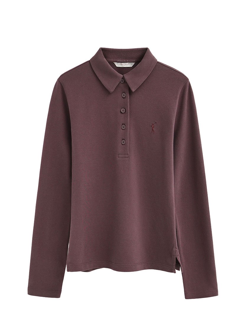 Pólo de manga comprida slim fit Ameixa