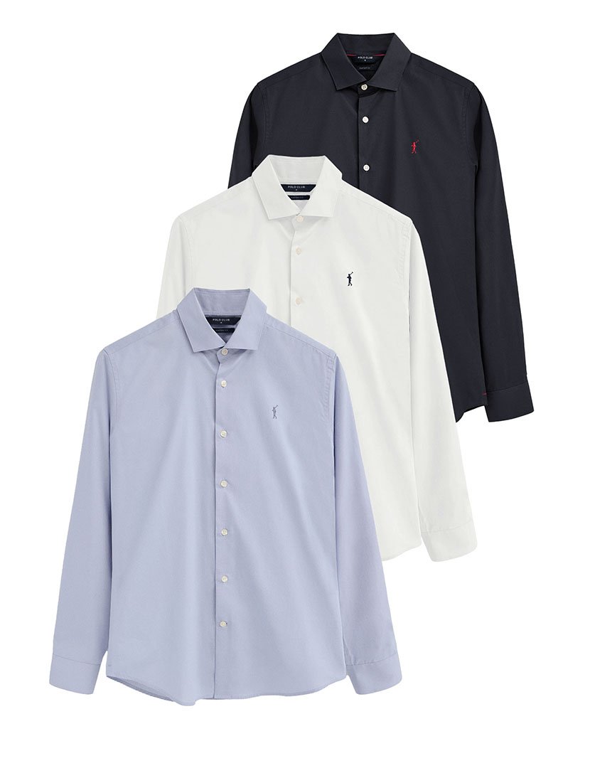 Pack 3 Camisas de manga comprida slim fit